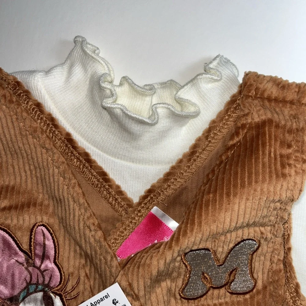 Disney Minnie Mouse Brown Corduroy Jumper Dress & White Top Set 3T Into The Wild